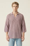 Modenaire Textured Quarter Sleeve Knit Polo Sweater