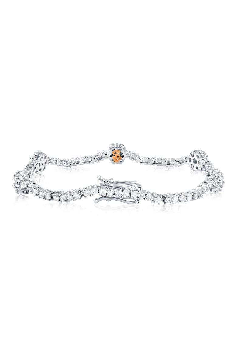 Cubic Zirconia Flower Station Tennis Bracelet, Alternate, color, SILVER/ CLEAR