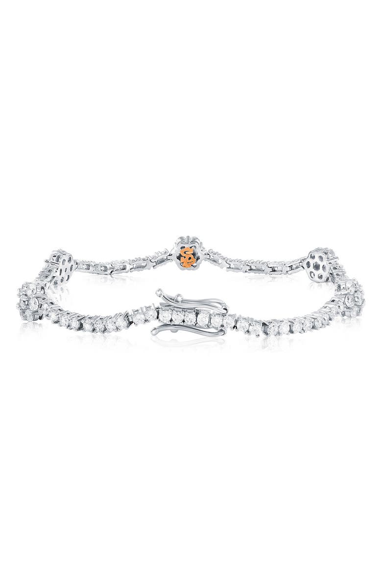 SUZY LEVIAN Cubic Zirconia Flower Station Tennis Bracelet, Alternate, color, Silver/ Clear