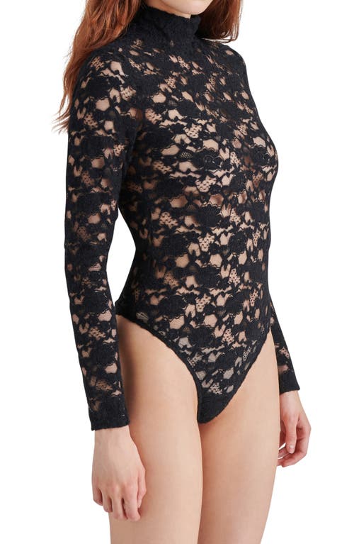 Steve Madden Cassi Lace Long Sleeve Bodysuit In Black