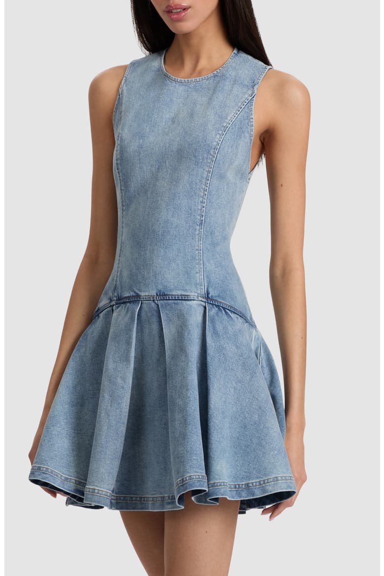 Adley Pleated Drop Waist Denim Minidress, Alternate, color, ANABELL BLUE