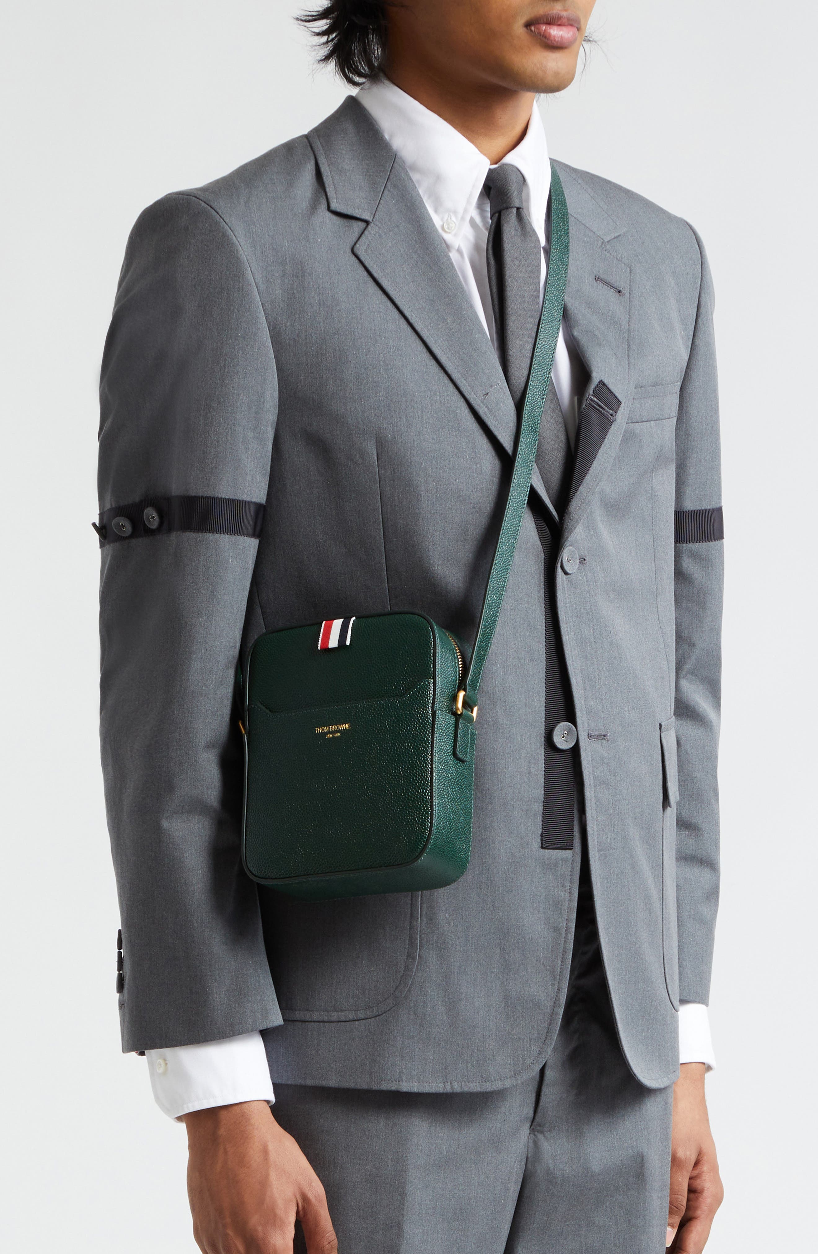 Thom Browne Leather Crossbody Camera Bag, Alternate, color, 
