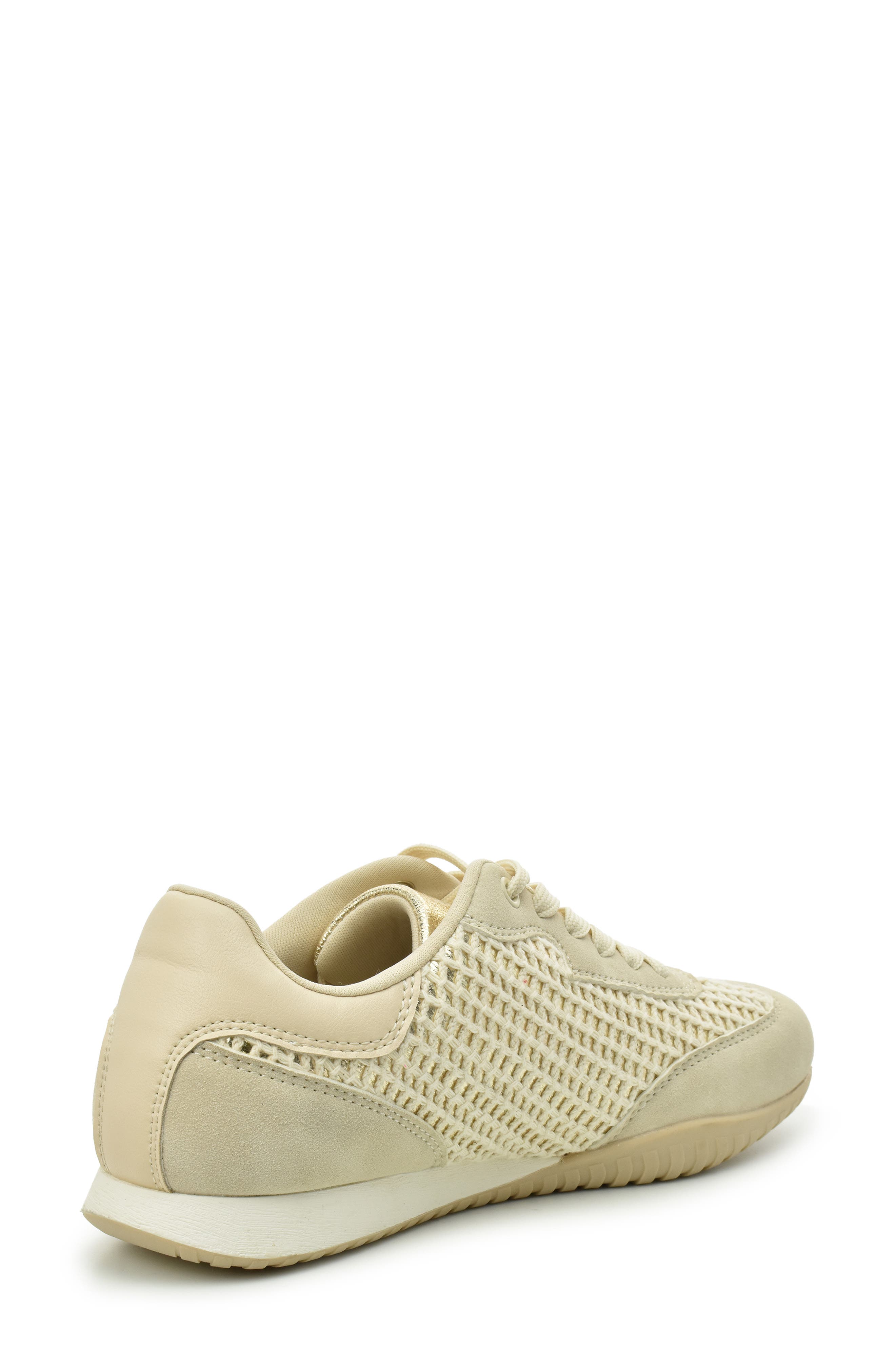 Nicole Miller Crochet Trim Metallic Low Top Sneaker, Alternate, color, Beige Gold Multi
