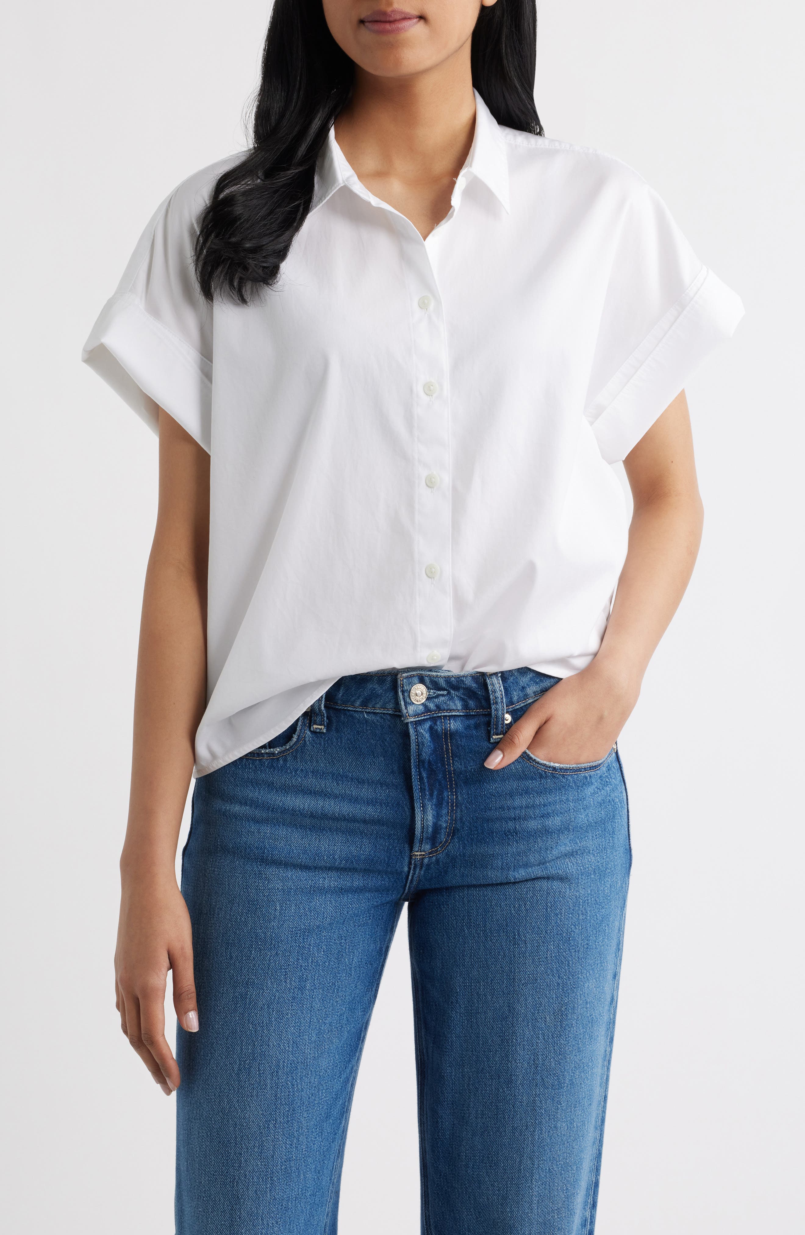 Oversize Short Sleeve Cotton Button-Up Shirt - image 3