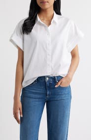 SPANX® Oversize Short Sleeve Cotton Button-Up Shirt