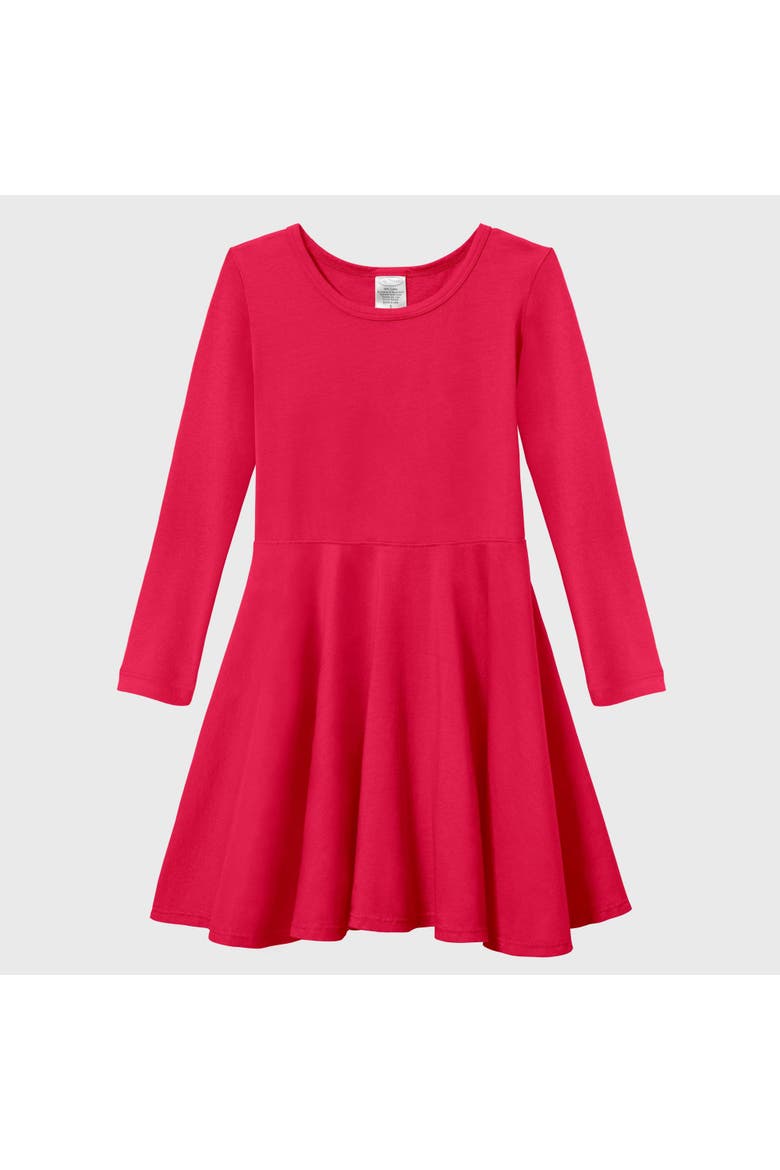 Girls Soft Jersey 100% Cotton Long Sleeve Skater Twirly Dress, Alternate, color, Candy Apple