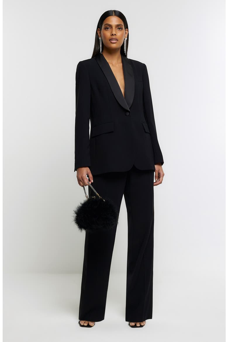 Satin Stripe Crepe Straight Leg Pants, Alternate, color, BLACK