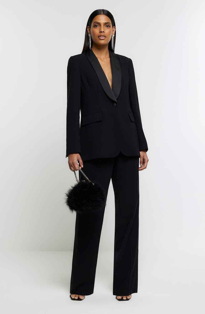 River Island Satin Stripe Crepe Straight Leg Pants, Alternate, color, 