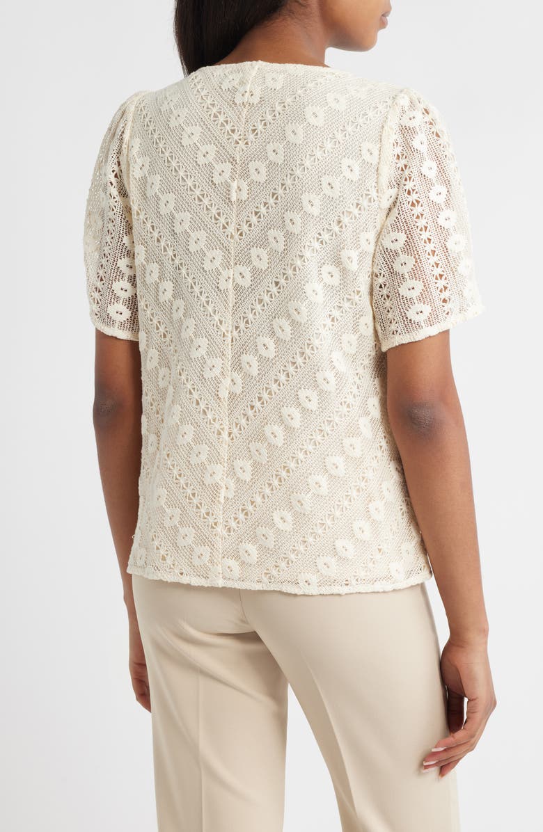 Anne Klein Bedford Lace Puff Sleeve Cotton Top, Alternate, color,