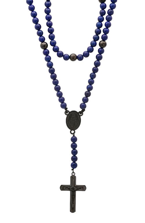 Hmy Jewelry Blue Lapis Lazuli Beaded Rosary Necklace In Black