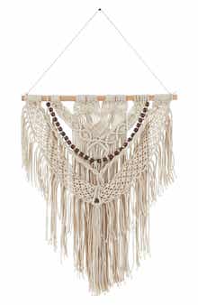 GINGER BIRCH STUDIO Cream Cotton Intricately Woven Macramé Wall Decor with Beaded Fringe Tassels
