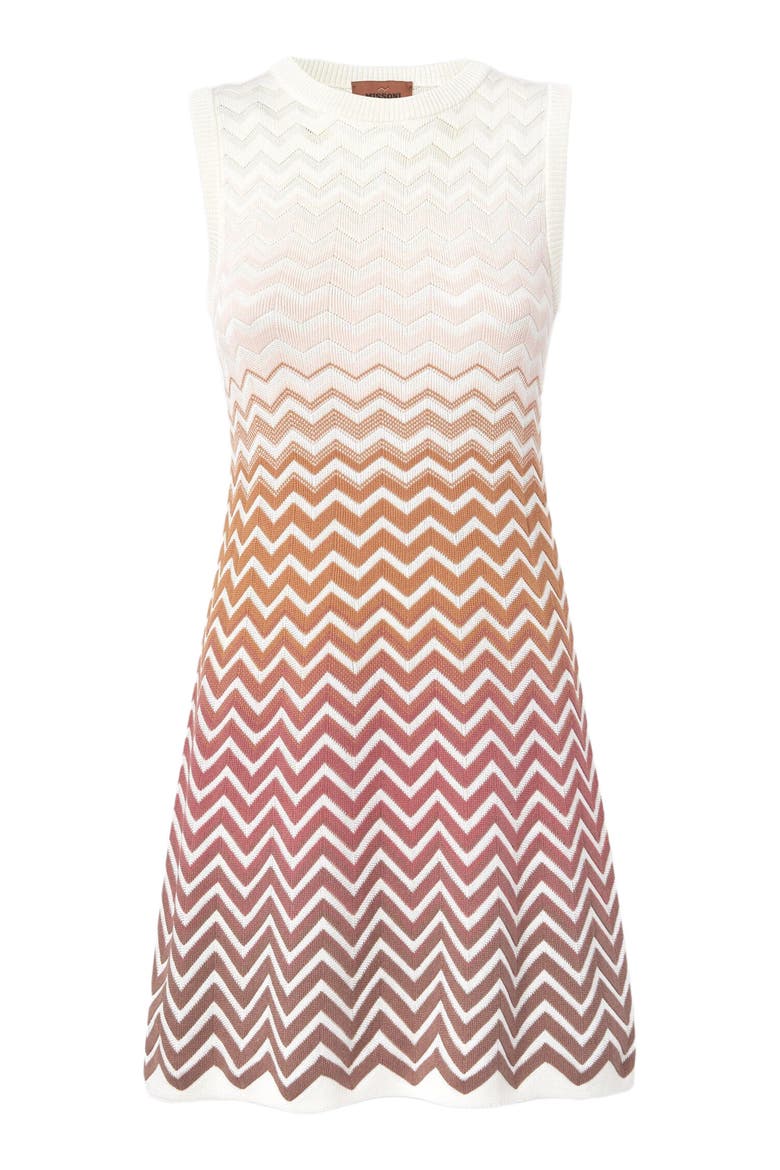 Sleeveless Mini Dress In Cotton And Viscose Chevron Dégradé, Alternate, color, Pink & Rust