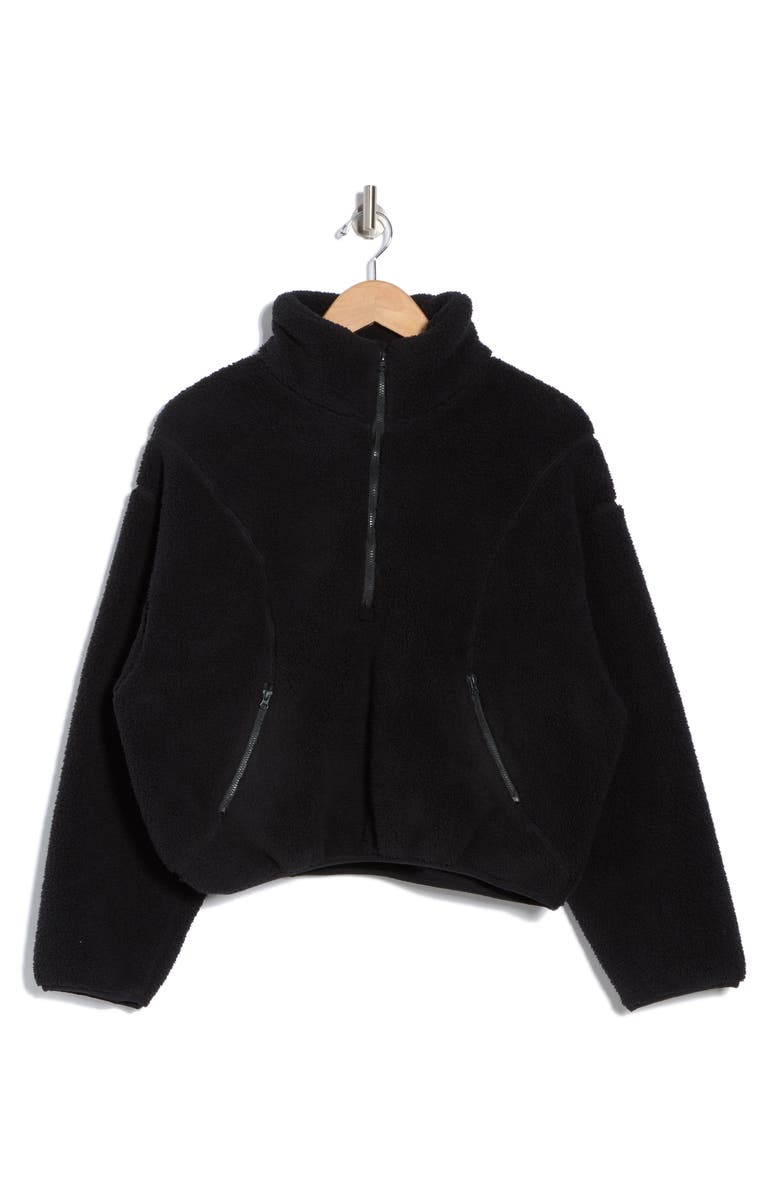 Z by Zella Faux Shearling Half Zip Pullover, Alternate, color, Black