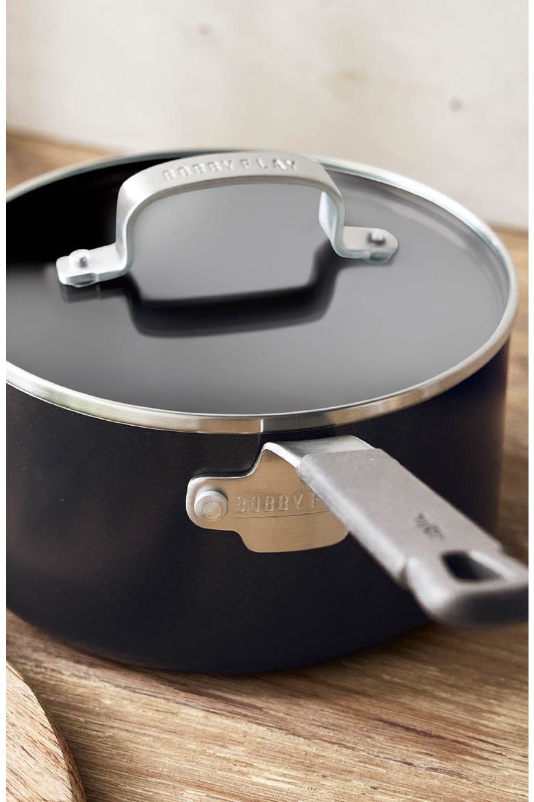 x Bobby Flay Professional Ceramic Nonstick 2.53-Quart Saucepan with Lid, Alternate, color, BLACK