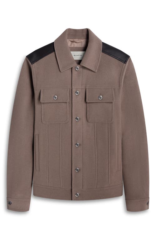Bugatchi Hybrid Melton & Wool Trucker Jacket In Brown