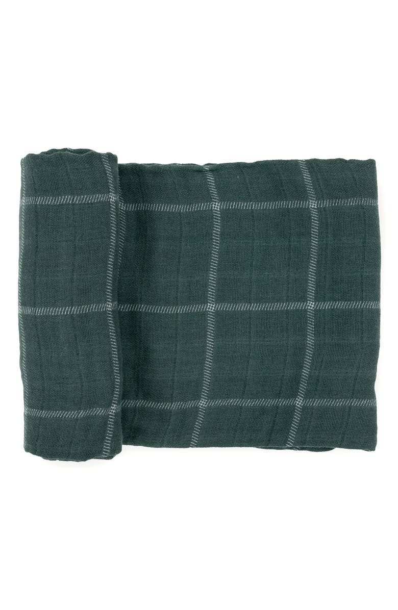 little unicorn Cotton Muslin Swaddle Blanket, Alternate, color, Evergreen Plaid
