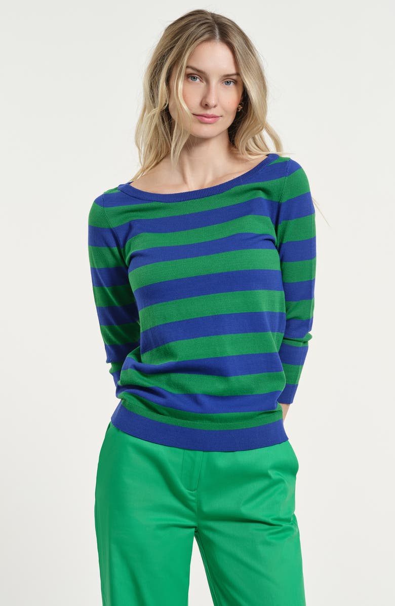 Isaac Mizrahi New York Stripe Scoop Neck Sweater, Alternate, color, Blue/ Green