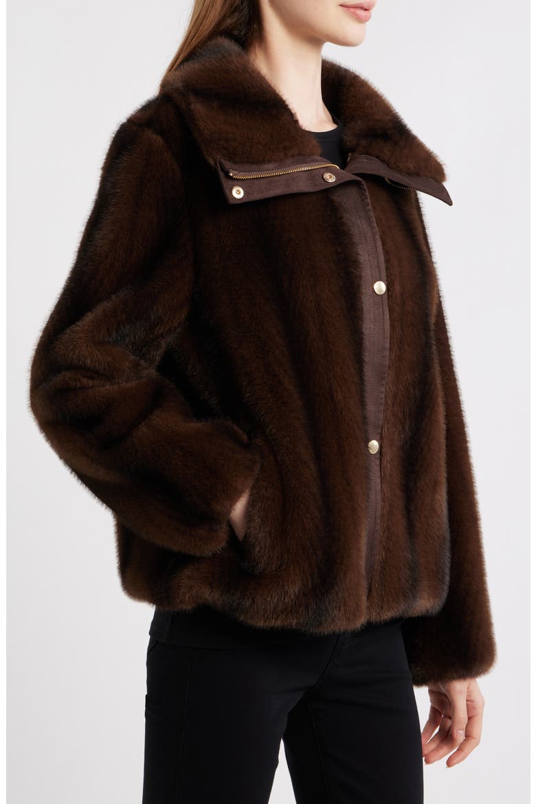 Faux Fur Bomber, Alternate, color, CHOCOLATE
