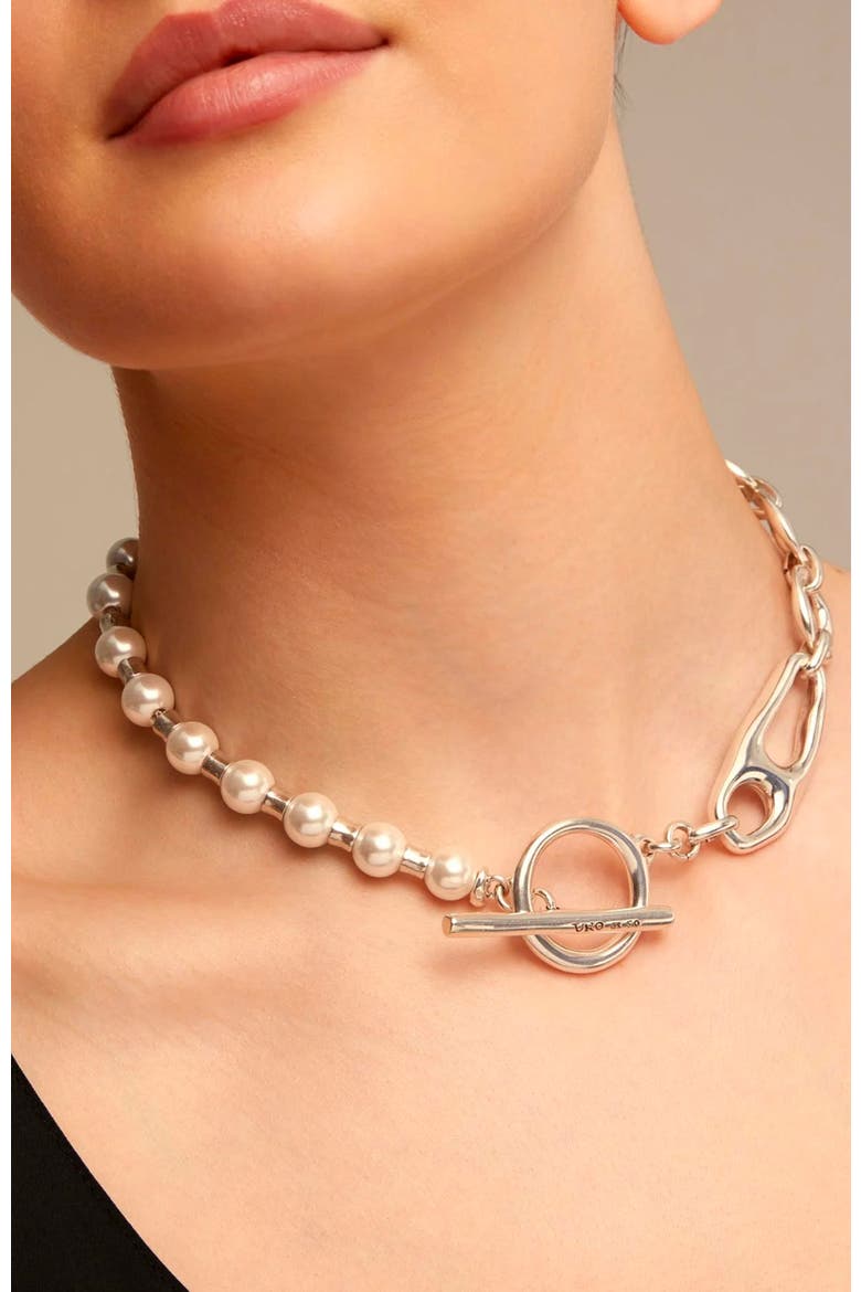 Sterling Silver Plated Necklace with Pearls, Alternate, color, Silver