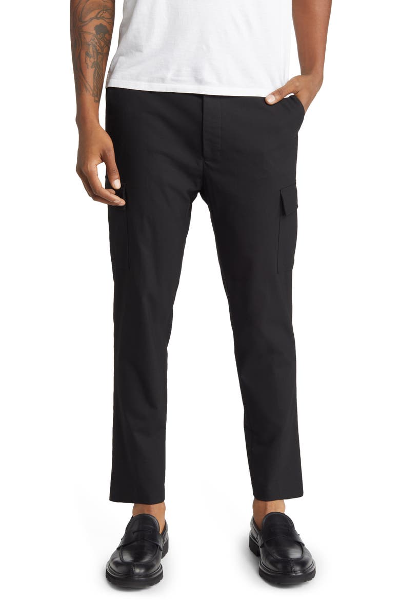 Men's Flat Front Tapered Smarter Trousers, Main, color, BLACK