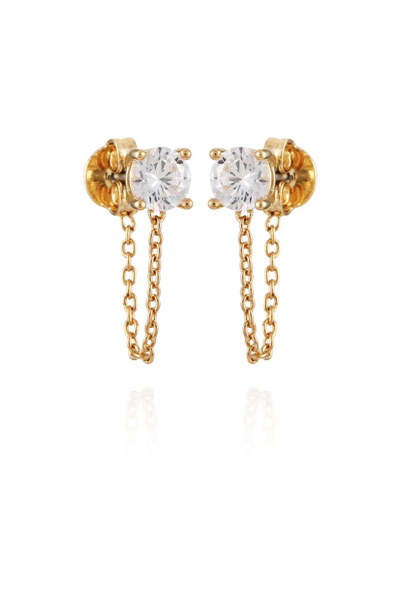 Cubic Zirconia Chain Jacket Earrings, Main, color, 14K Gold Plated