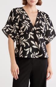 DR2 by Daniel Rainn Leaf Print Short Sleeve Top