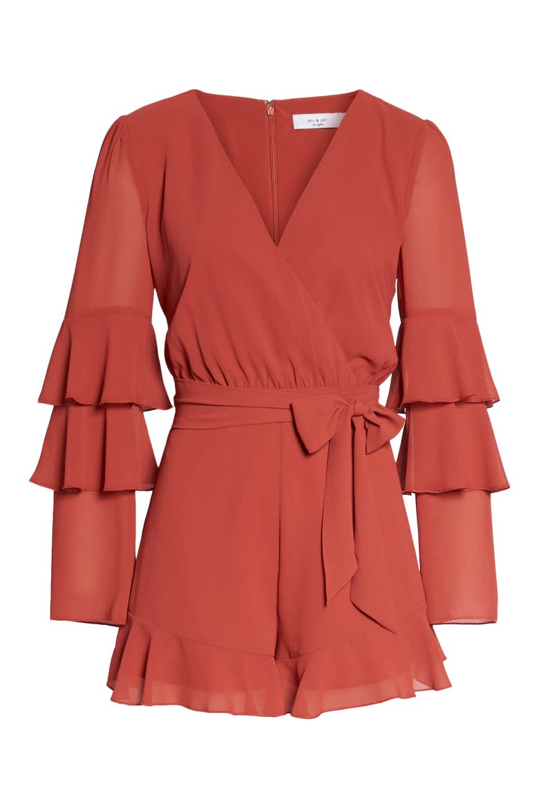 Silverlake Ruffle Trim Romper, Alternate, color, RUST