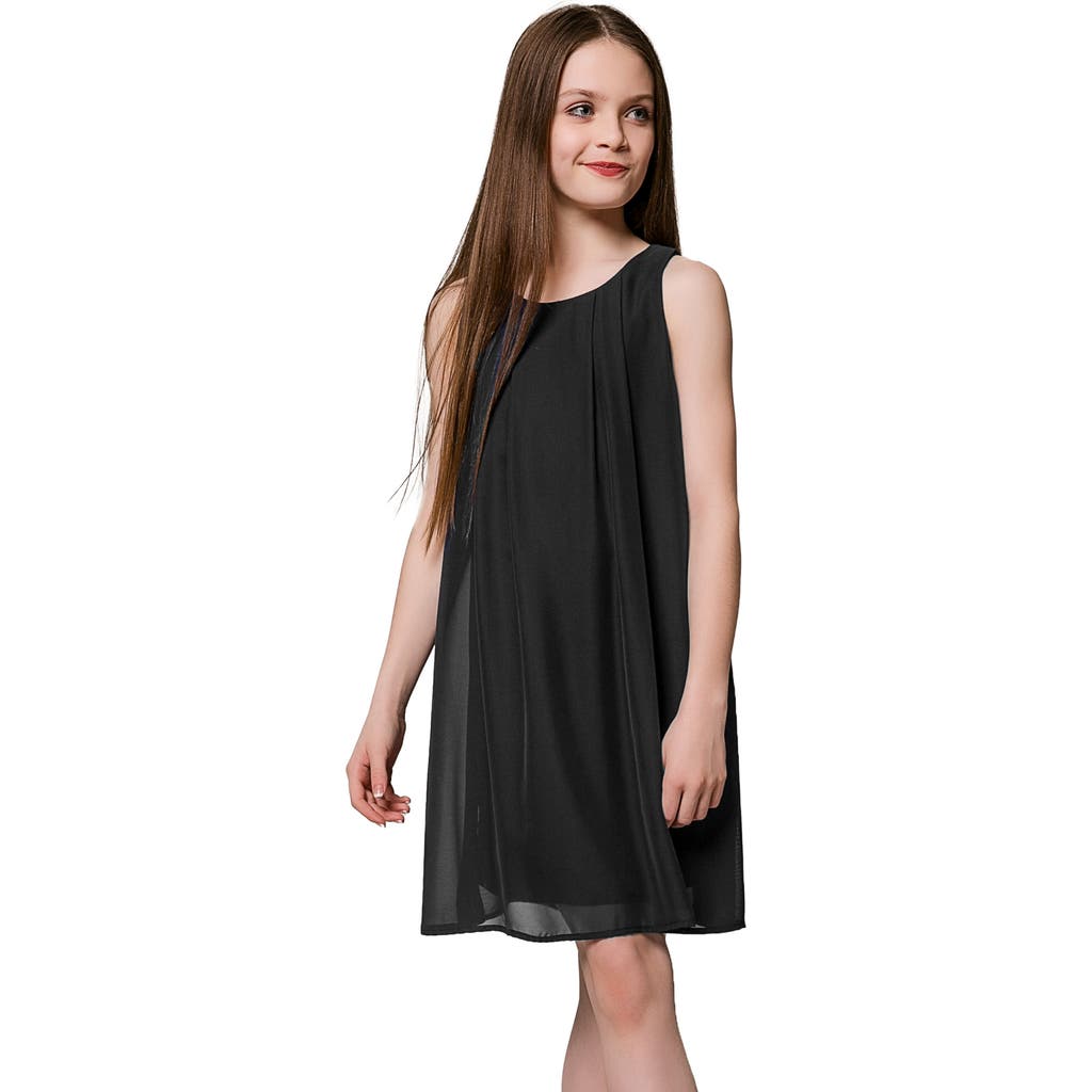 Un Deux Trois Chiffon Shift Dress In Black