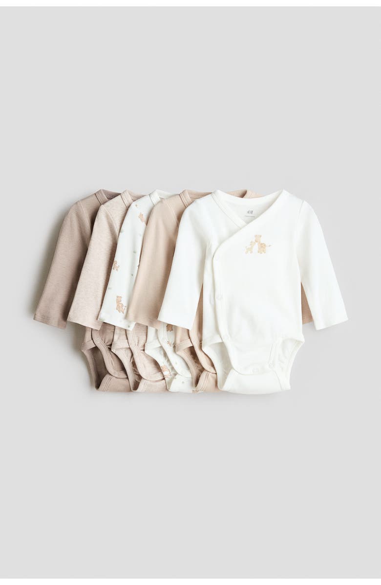 H&M 5-pack wrapover bodysuits, Main, color, White/Giraffes