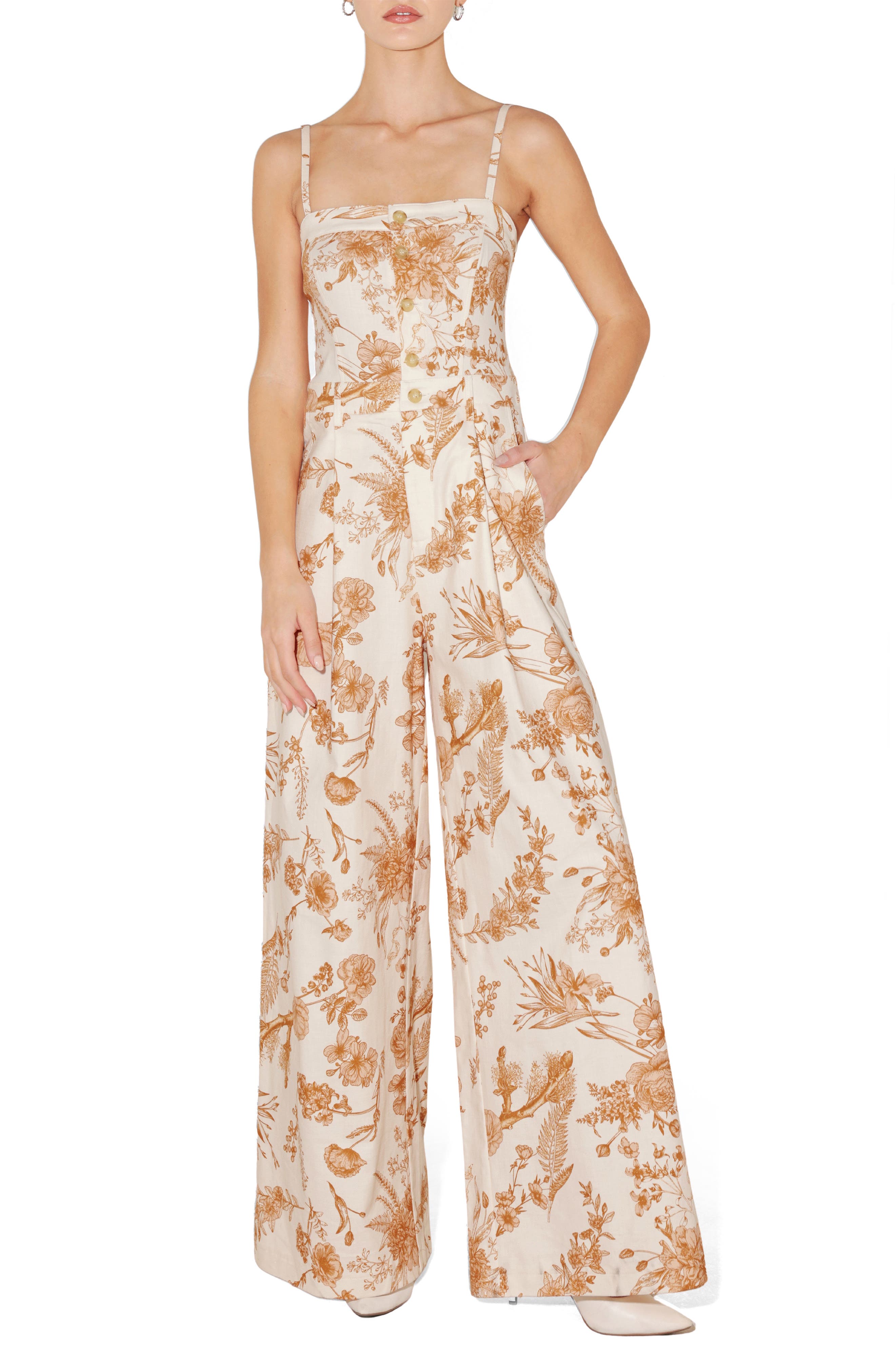 Floral Wide Leg Stretch Cotton Jumpsuit