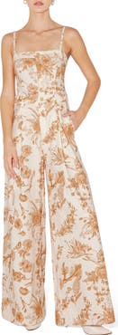 FREEMARKET Floral Wide Leg Stretch Cotton Jumpsuit
