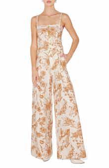 Floral Wide Leg Stretch Cotton Jumpsuit