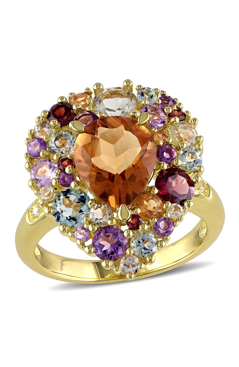 DELMAR Diamond, Madiera, Citrine Amethyst, Rose de France, Blue Topaz, Sky Garnet, & Prasiolite Ring - 0.20 ctw., Main, color, Multi