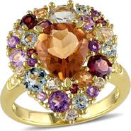 DELMAR Diamond, Madiera, Citrine Amethyst, Rose de France, Blue Topaz, Sky Garnet, & Prasiolite Ring - 0.20 ctw.