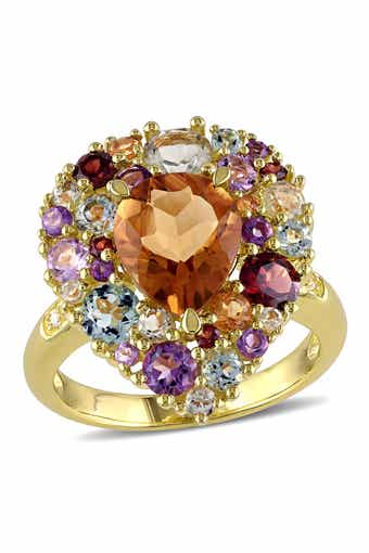 DELMAR Diamond, Madiera, Citrine Amethyst, Rose de France, Blue Topaz, Sky Garnet, & Prasiolite Ring - 0.20 ctw.