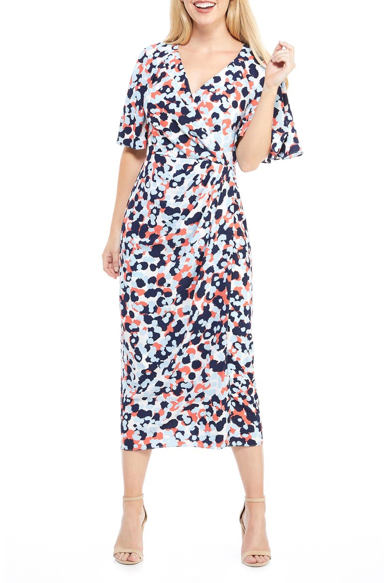 Laurel Faux Wrap Maxi Dress, Alternate, color, WHITE/ CORAL