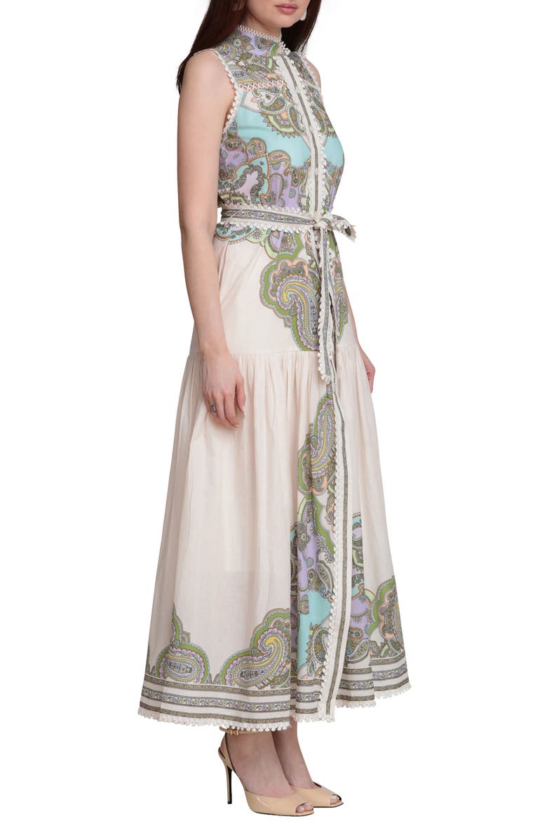 Avec Les Filles Placed Paisley Lace Trim Cotton Maxi Dress, Alternate, color, Cream Lisa Paisley