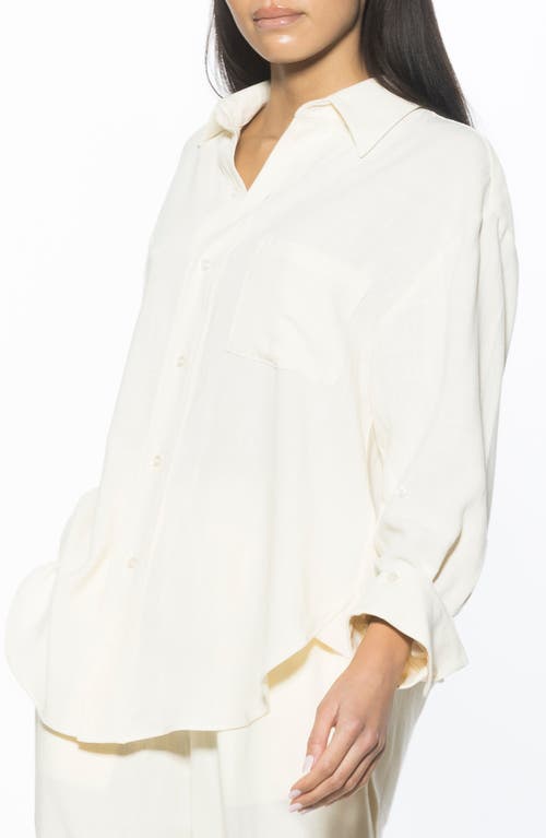 Alexia Admor Amber Oversize Long Sleeve Linen Button-up Shirt In Ivory