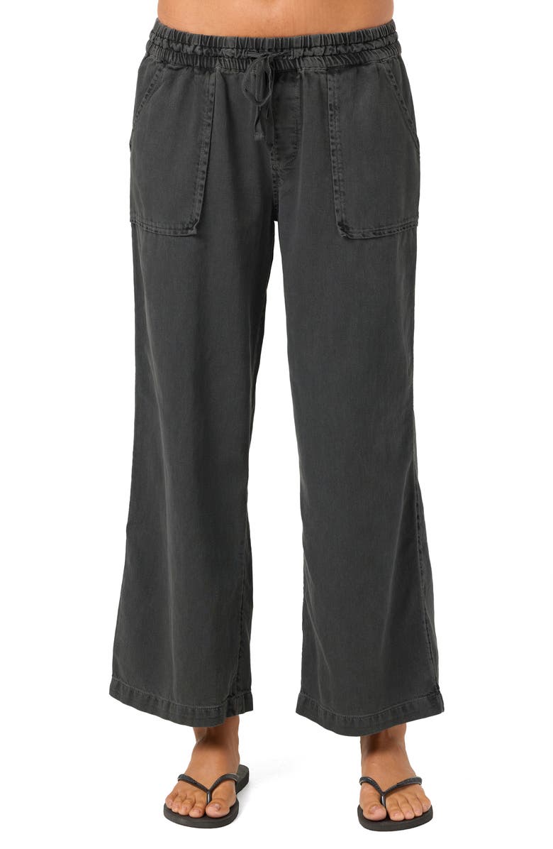O'Neill Sevie Drawstring Cotton Twill Pants, Main, color, Washed Black