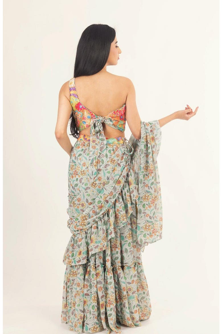 saree dress for women RAAS Women's One-Shoulder Floral Ruffle The fancy designer saree frills add a touch of modern flair Simple Party Wear Saree For