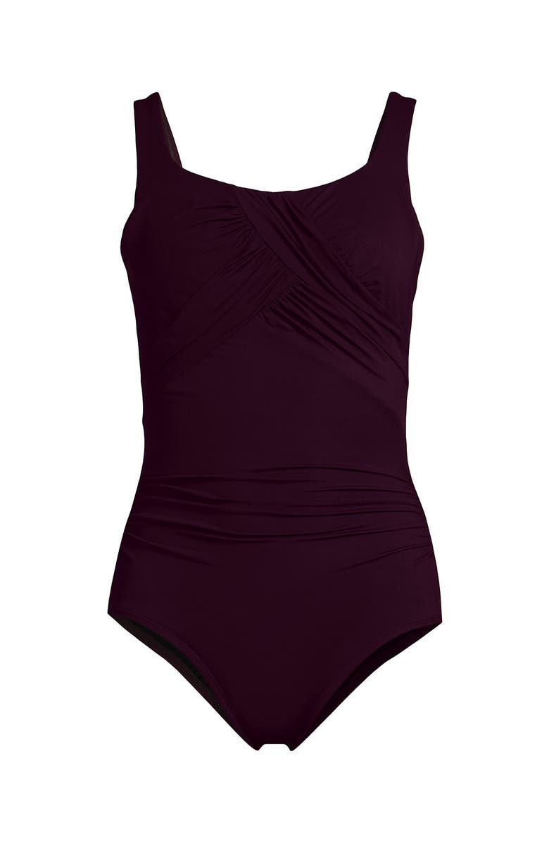 Lands' End D-Cup Slender Carmela Tummy Control Chlorine Resistant Scoop Neck One Piece Swimsuit, Alternate, color, Dark Wine