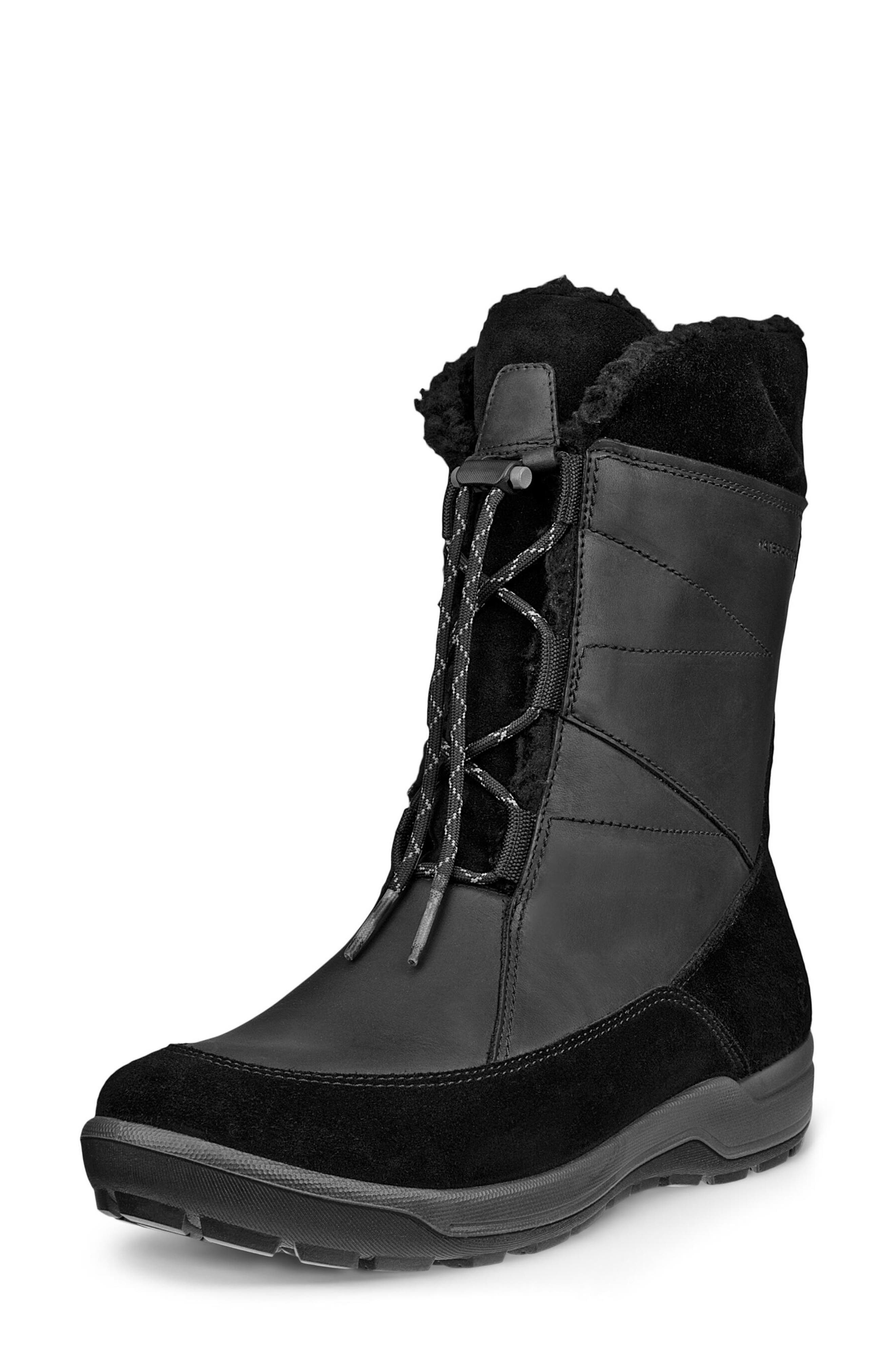 ECCO Trace Lite Waterproof Faux Shearling Lined Hiking Boot, Alternate, color, Black/ Black