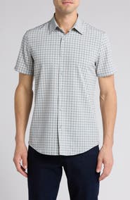 14th & Union Grid Print Short Sleeve Performance Button-Up Shirt