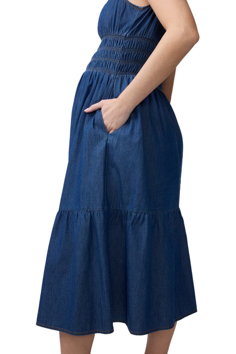 Sleeveless Chambray Midi Dress, Alternate, color, Indigo Chambray