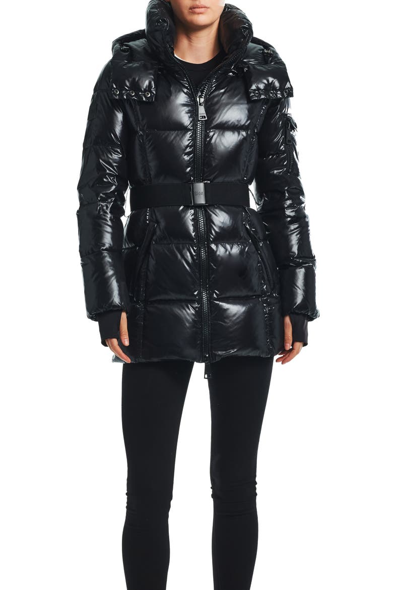 Soho Belted Down Puffer Coat, Alternate, color, JET