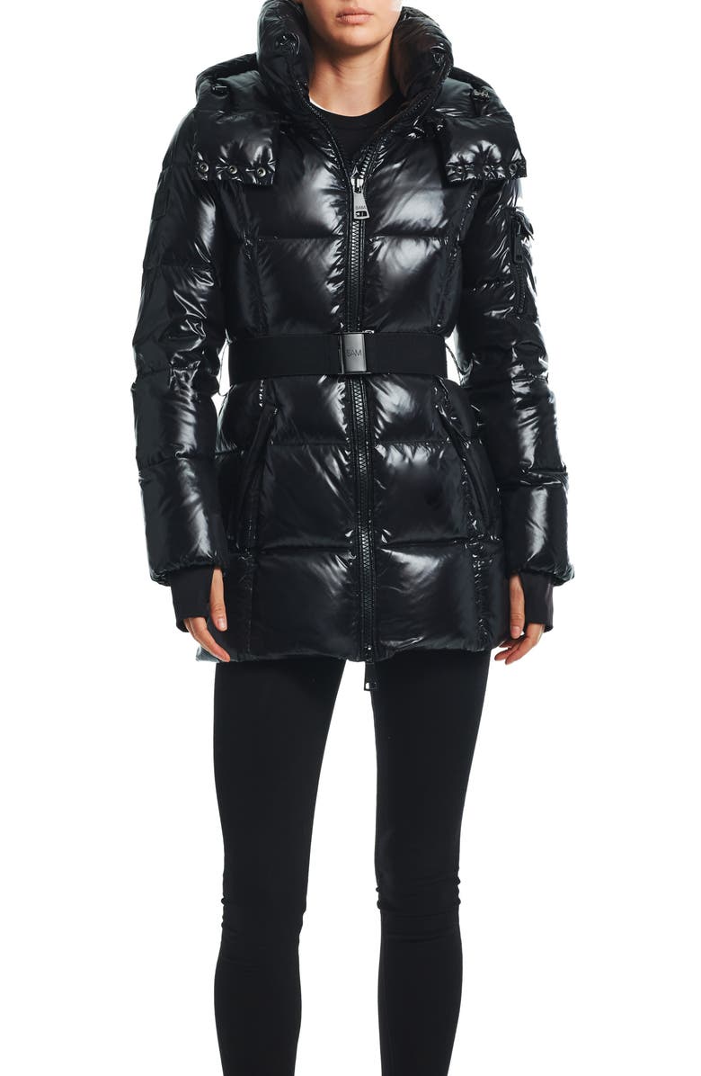 SAM. Soho Belted Down Puffer Coat, Alternate, color, Jet