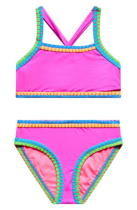 Kids' Crisscross Embroidered Two-Piece Swimsuit (Little Kid)