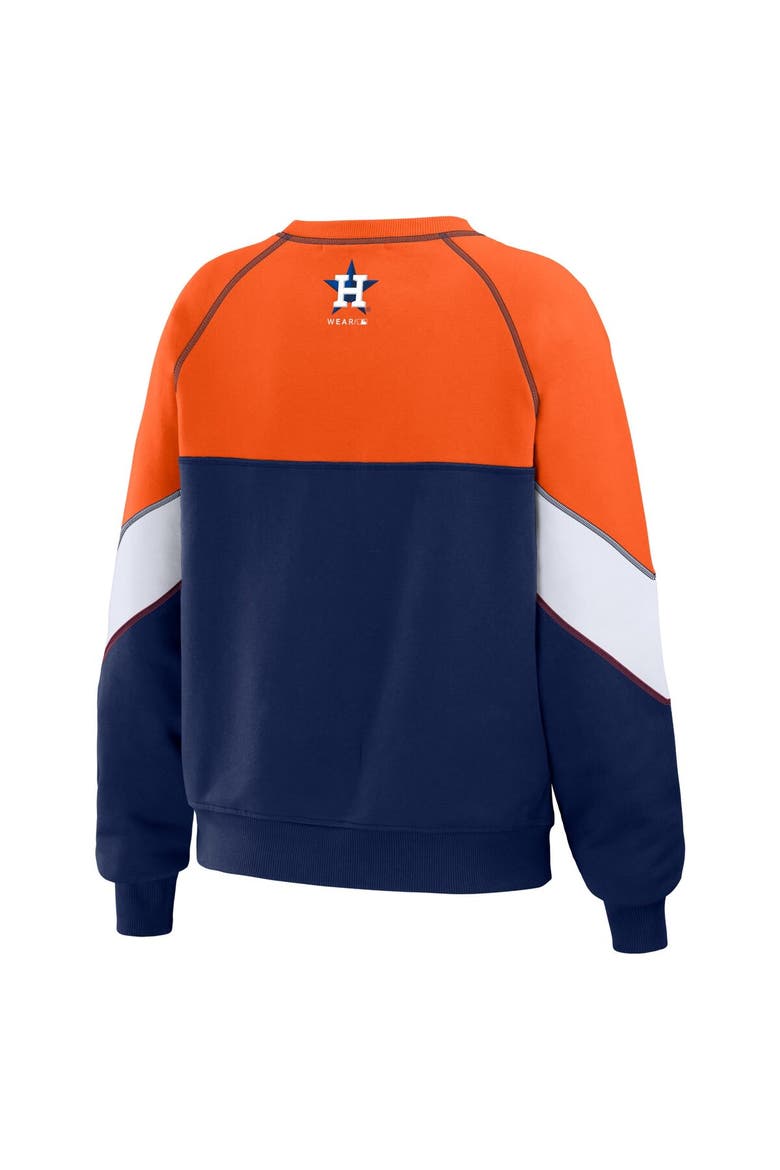 Women's WEAR by Erin Andrews Orange/Navy Houston Astros Color Block Crew Neck Pullover Sweatshirt, Alternate, color, Orange
