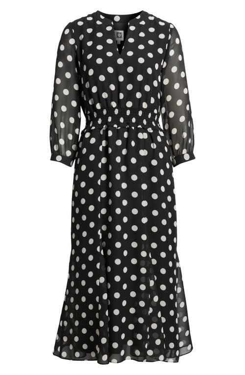 Anne Klein Polka Dot Smocked Waist Midi Dress