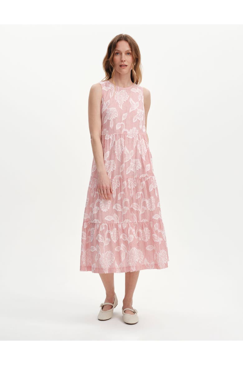 Hollie Sleeveless Tiered Midi Dress, Alternate, color, Red Floral Stripe